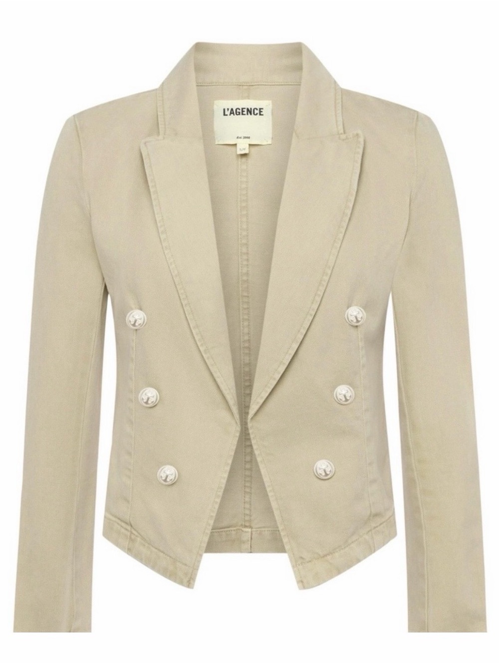 L'AGENCE Wayne Double-Breasted Light Beige Cropped Blazer